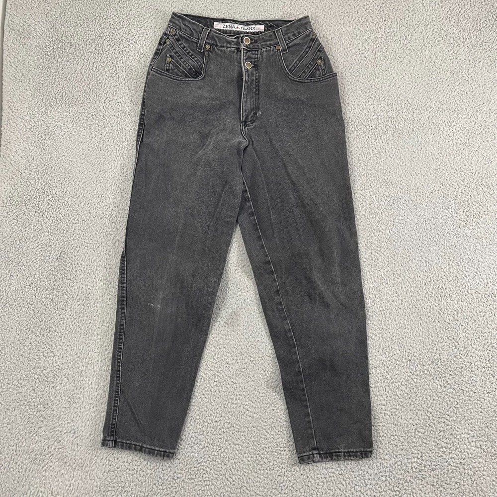 Zena High Rise Mom Jeans Juniors 11 Black 80s Tapered USA VTG Cotton Denim